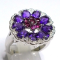 925 Silber Blumen Ring mit Amethyst & Rhodolith Granat, GR 56,5 (Ø 18 mm)