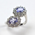 Bild 1 von Elegant 925 Silver Flower Ring with genuine Tanzanite Gemstones. SZ 7 (Ø 17mm)