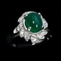 925 Silver Ring with Brazil Cabochon Chrysoprase, GR 60 (19.2 mm)