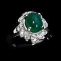 925 Silber Ring mit Brasilien Cabochon Chrysopras, GR 60 (19,2 mm)