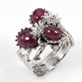 Unicum ! 925 Silver Fine Art Designer Ring with genuine Ruby Gems. SZ 8.5 (Ø 18,5mm)
