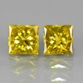 0.31 ct. Perfect Pair Fancy Yellow 3.0mm Princess Cut Diamond, SI-1