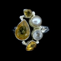 Bild 2 von 925 Silver Ring with Citrine, Topaz & Freshwater Pearl SZ 8 (Ø 18 mm)