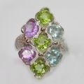 Bild 3 von Very nice 925 Silver Ring with genuine Multicolor Gemstones, SZ 6.5 (Ø17.2 mm)