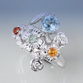 925 Silber Ring mit echten Topas & Saphir Edelst. GR 53  (Ø16,8 mm)