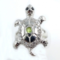 925 Silver Turtle Ring With Genuine Peridot & Spinel SZ 9 (Ø 19 mm)