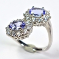 Bild 3 von Elegant 925 Silver Flower Ring with genuine Tanzanite Gemstones. SZ 7 (Ø 17mm)
