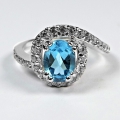 Bild 1 von 925 Silber Ring mit echtem Swiss Blue Topas Edelstein, GR 54,5 (Ø 17,5 mm)