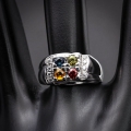 Bild 3 von 925 Silver Ring with Genuine Multi Color Tanzania Sapphires SZ 8.5 (18.5mm)