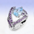 925 Silber Ring mit Sky Blue Topas & Amethyst Edelsteinen GR 56,5  (Ø18 mm)