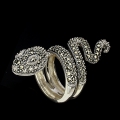 Heavy 925 Silver Cobra Ring with Vietnam Marcasite SZ 9,5 (Ø19,5mm)