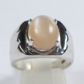 Great 925 Silver Ring with oval India Moonstone, SZ 7.25 (Ø17.7 mm)