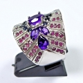 Bild 2 von 925 Silber Ring mit Uruguay Amethyst, Rubin & Saphir GR 54,5 (Ø 17,5mm)