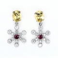 925 Silver Stud Earrings with genuine Citrine & Ruby Gemstones