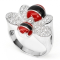 925 Silver Enamel Bee Ring with white CVubic Zirconia Size 56,5 (Ø 18 mm)