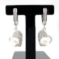 Charming 925 Silver Ear Rings with Heart Design and China Frehwater Pearls