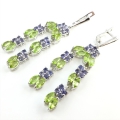 Large 925 Silver Earrings with Genuine Peridot & Iolithe Gems