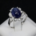 Fine 925 Silver Ring with Africa Cabochon Sapphire SZ 8.25 (Ø 18.2 mm)