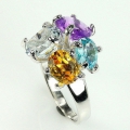 925 Silber Ring mit echten Amethyst, Citrin & Zirkon Edelsteinen, GR 52