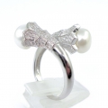 Elegant 925 Silver Ring with 2 Freshwater Pearls, Size 9.5 (Ø 19.5 mm)