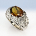 Herrlicher 925 Silber Ring mit echtem 14 x 10 mm Afrika Cognac Quarz  GR.56