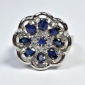925 Silver Ring with dark Blue Africa Sapphire Gemstones, SZ 7 (Ø 17.5 mm)