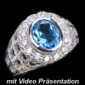 Prächtiger 925 Silber Ring mit echtem blauen 1.24ct. Afrika Topas  GR 56