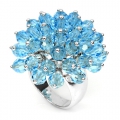 Top Design! 925 Silver Ring with Light Blue synth. Crystals, SZ 6.5 (Ø 17 mm)