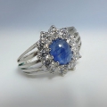 925 Silber Ring mit echtem Blauen Afrika Cabochon Saphir, GR 60 (Ø 19,2 mm)