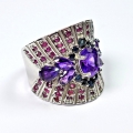 Excellent 925 Silver Ring with Uruguay Amethyst, Ruby & Sapphire Gemstones