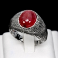 925 Silver Ring with natural. Mozambique Cabochon Ruby Size 9 (Ø 19 mm)