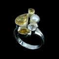 925 Silver Ring with Citrine, Topaz & Freshwater Pearl SZ 8 (Ø 18 mm)