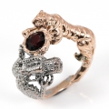 925 Silver Designer Ring with Dark Red Mozambique Garnet SZ 7.5 (Ø 17.8 mm)