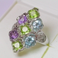 Bild 2 von Very nice 925 Silver Ring with genuine Multicolor Gemstones, SZ 6.5 (Ø17.2 mm)