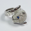 Bild 2 von Heavy 925 Silver Tiger Ring with Blue Sapphires SZ 8.5 (Ø 18,5 mm)