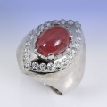 Herrlicher 925 Silber Ring mit echtem 9 x 7 mm Mosambik Cabochon Rubin GR 55