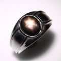 925 Silver ring with genuine Black Star Star Sapphire, SZ 8.75 (Ø 18.8 mm)