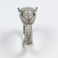 925 Silver Tiger Ring with green & white Zirconia SZ 6 (Ø 16.5 mm)