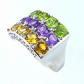 Bild 2 von 925 Silber Multi Color Ring mit Peridot, Amethyst & Citrin GR54.5 (Ø17,5 mm)