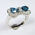 Bild 3 von Noble 925 Silver Ring with 2 London Blue Topaz Hearts, SZ 6 (Ø 16.5 mm)