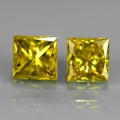 0.28 ct. Fine Pair of Yellow 2.8 and 2.9 mm Princess-Cut Diamonds, SI-1