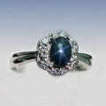 925 Silver Ring with dark Blue Star Sapphire, SZ 7.5 (Ø 17.8 mm)