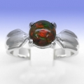 Fine 925 Silver Ring with Black Multi-Color Opal, Size 7 (Ø17.5 mm)