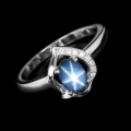 Fine 925 Silver Ring with Blue Star Sapphire, Size 8 (Ø 18 mm)