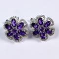 Bild 3 von 925 Silver Flower Earrings with genuine Amethyst Gemstones