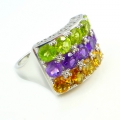 925 Silber Multi Color Ring mit Peridot, Amethyst & Citrin GR54.5 (Ø17,5 mm)