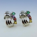 Bild 4 von Chic Pair of 925 Silver Studs Earrings with natural Emerald & Sapphire Gemstones