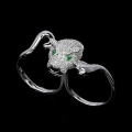 925 Silber 2 Finger Tiger Ring mit grünen & weißen CZ,  GR 56