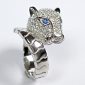 Heavy 925 Silver Tiger Ring with Blue Sapphires SZ 8.5 (Ø 18,5 mm)