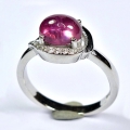 925 Silver Ring with Mozambique Cabochon Ruby, Size 7.25 (Ø 17.7 mm)
